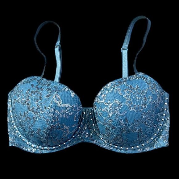 Victorias Secret Very Sexy Rhinestone Detail Lined Balconet Metallic lace bra - Picture 3 of 10